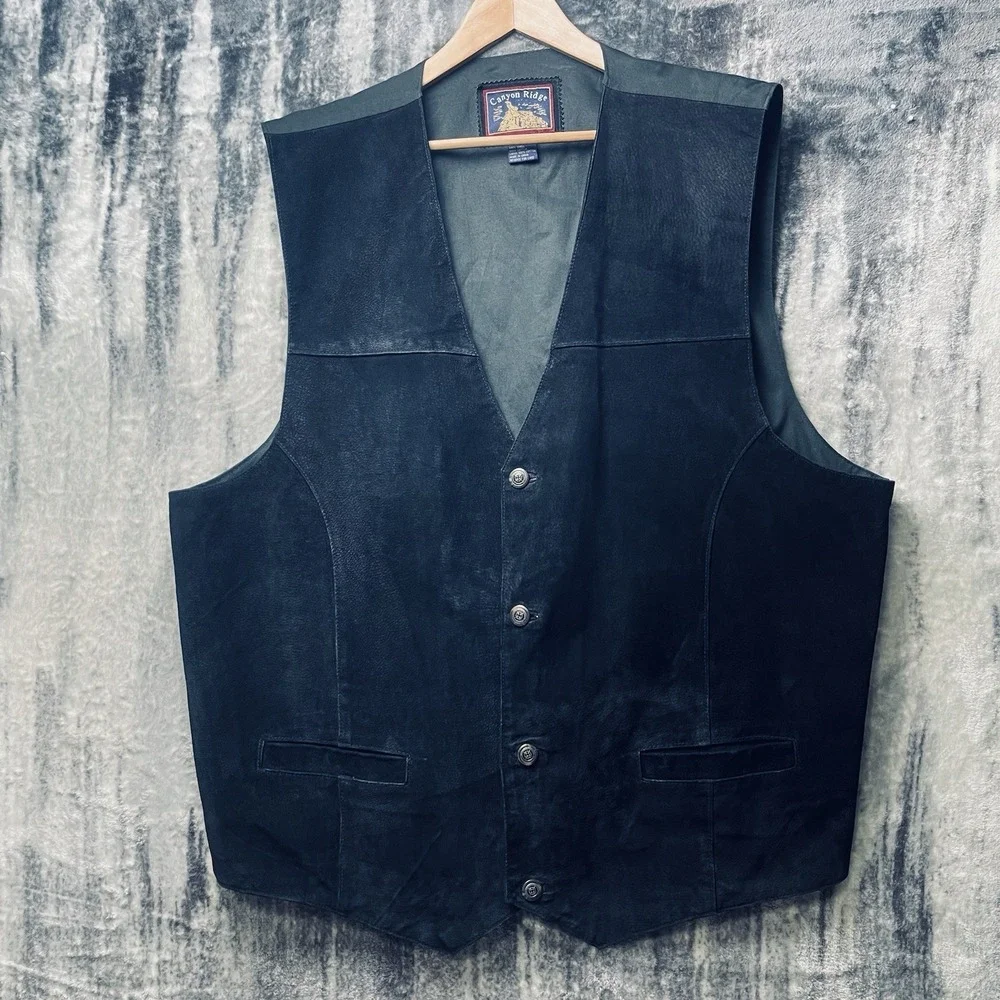 Canyon Ridge Men's 3XT Black Leather Vest Button Front Lined